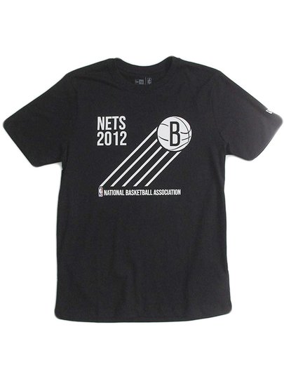 Camiseta Masculina New Era Nets Manga Curta Estampada - Preto