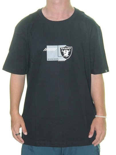 Camiseta Masculina New Era Raiders Manga Curta Estampada - Preto