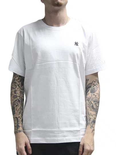 Camiseta Masculina New Era Mini Bordado New York Yankees Manga Curta Estampada - Branco