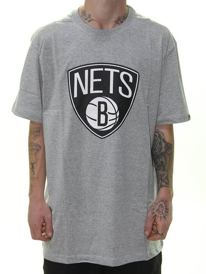 Camiseta Masculina New Era NBA Brooklyn Nets Manga Curta Estampada - Cinza/Mescla