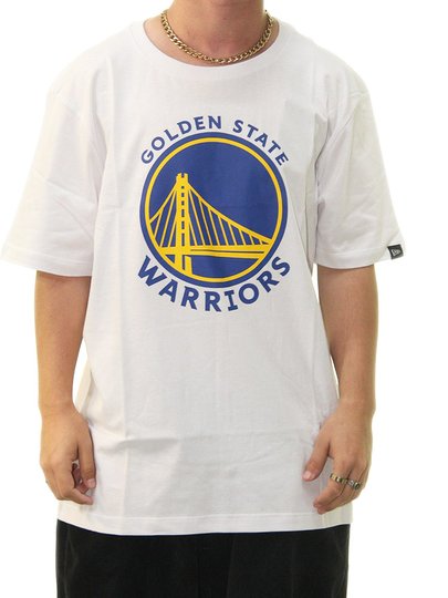 Camiseta Masculina New Era NBA Logo Golden State Warriors Manga Curta Estampada - Branco