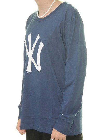 Camiseta Masculina New Era Yankees Manga Longa Estampada - Marinho