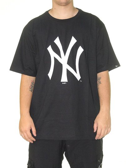 Camiseta Masculina New Era Tri Yankees Manga Curta Estampada - Preto