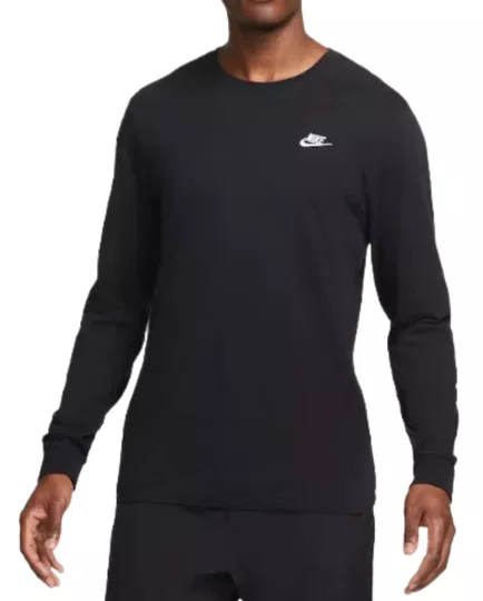 Camiseta Masculina Nike Club Manga Longa Estampada - Preto