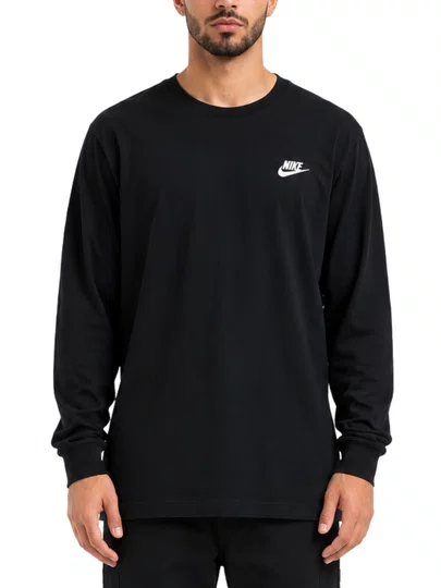 Camiseta Masculina Nike Club Manga Longa Estampada - Preto