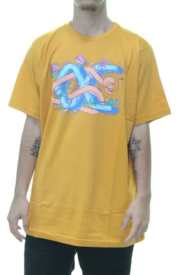 Camiseta Masculina Other Culture Snake Manga Curta Estampada - Amarelo Queimado
