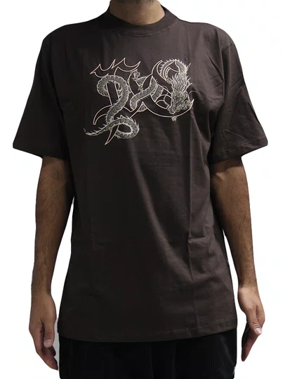 Camiseta Masculina Plano C Dragon Manga Curta Estampada - Marrom