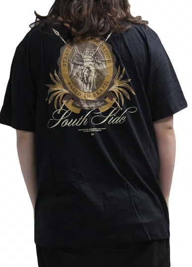 Camiseta Masculina Plano C Emblem Manga Curta Estampada - Preto
