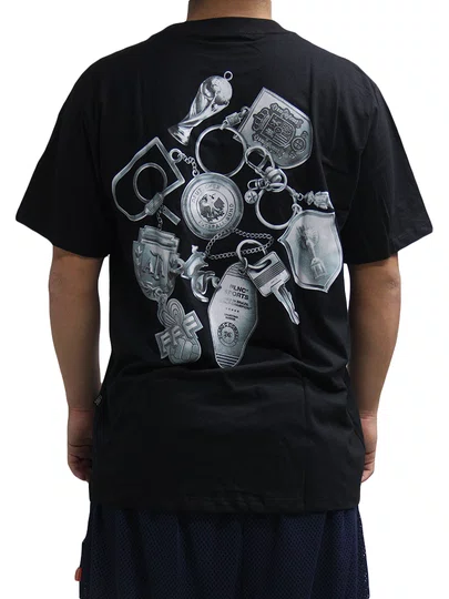 Camiseta Masculina Plano C Keychains Manga Curta Estampada - Preto