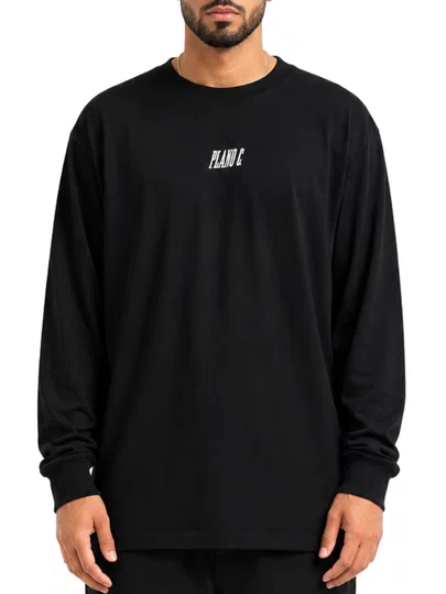 Camiseta Masculina Plano C Logo Manga Longa Estampada - Preto