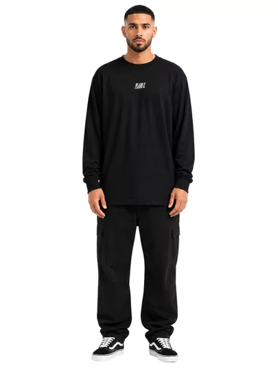 Camiseta Masculina Plano C Logo Manga Longa Estampada - Preto
