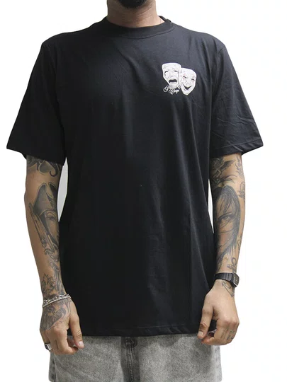 Camiseta Masculina Plano C Masks Manga Curta Estampada - Preto