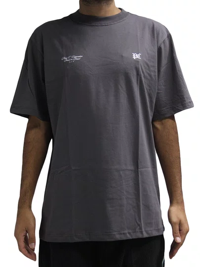 Camiseta Masculina Plano C Ring Manga Curta Estampada - Cinza