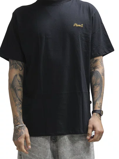 Camiseta Masculina Plano C Signature Manga Curta Estampada - Preto