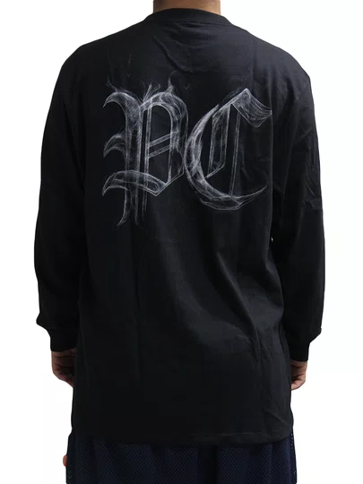 Camiseta Masculina Plano C Smoke Manga Longa Estampada - Preto