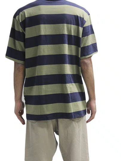 Camiseta Masculina Plano C Stripe Letter Manga Curta Estampada - Preto/Verde