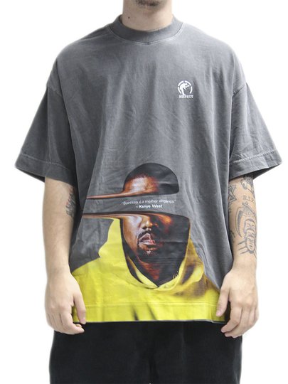 Camiseta Masculina Respect Kanye Frase DTF Oersized Manga Curta Estampada - Chumbo