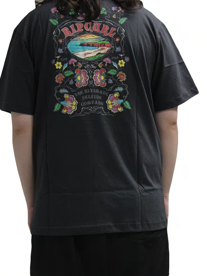 Camiseta Masculina Rip Curl Half Moon Bay Manga Curta Estampada - Preto Estonado
