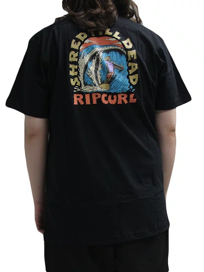 Camiseta Masculina Rip Curl Shred Til Manga Curta Estampada - Preto