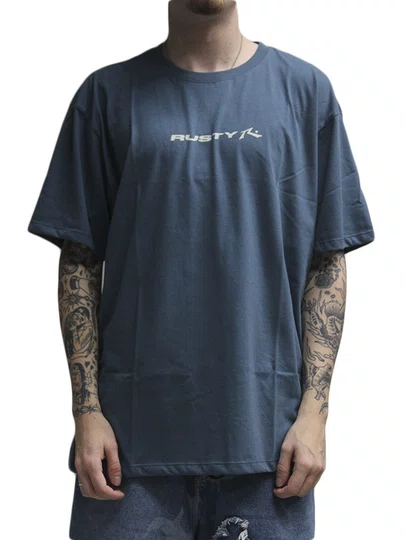 Camiseta Masculina Rusty Big Stick Manga Curta Estampada - Azul