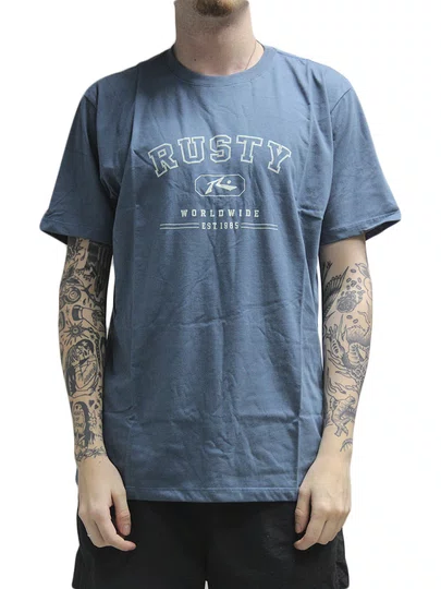 Camiseta Masculina Rusty Collegiate Manga Curta Estampada - Azul