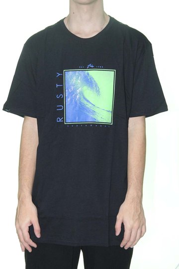 Camiseta Masculina Rusty Wave Manga Curta Estampada - Preto