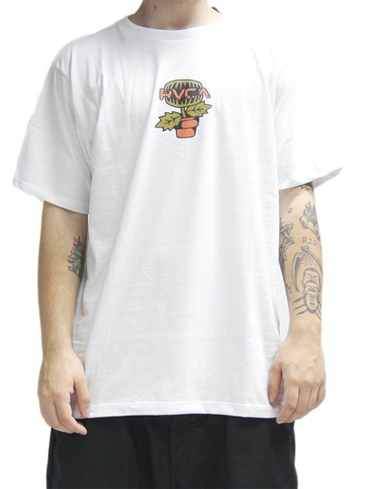 Camiseta Masculina RVCA Flytrap Manga Curta Estampada - Branco