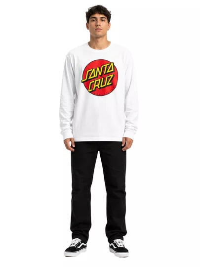 Camiseta Masculina Santa Cruz Classic Dot Manga Longa Estampada - Branco
