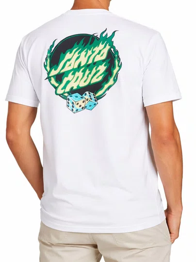 Camiseta Masculina Santa Cruz Flame Dot Manga Curta Estampada - Branco