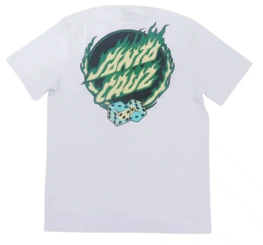 Camiseta Masculina Santa Cruz Flame Dot Manga Curta Estampada - Branco