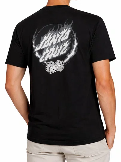 Camiseta Masculina Santa Cruz Flame Dot Manga Curta Estampada - Preto
