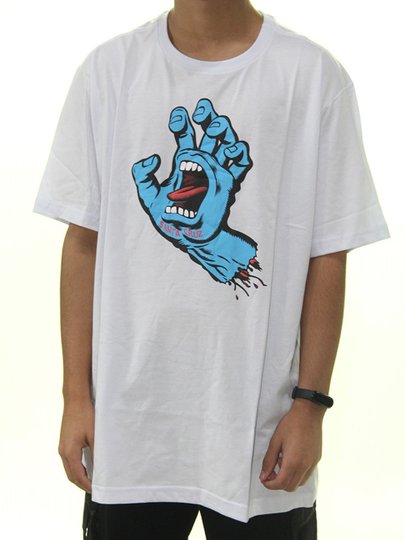 Camiseta Masculina Santa Cruz Screaming Hand Front BIG Manga Curta Estampada - Branco