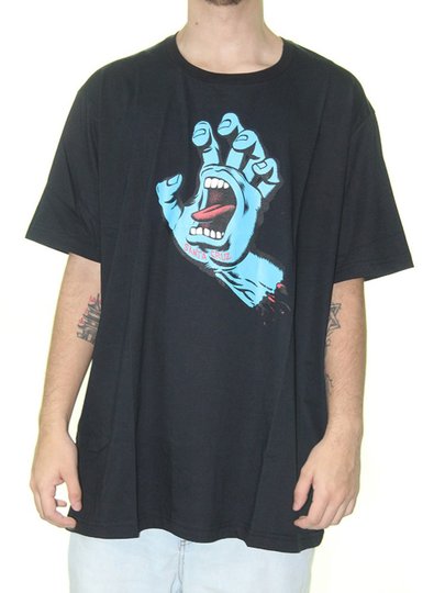 Camiseta Masculina Santa Cruz Screaming Hand Front BIG Manga Curta Estampada - Preto