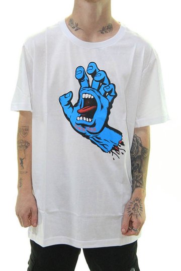 Camiseta Masculina Santa Cruz Screaming Hand Front Manga Curta Estampada - Branco