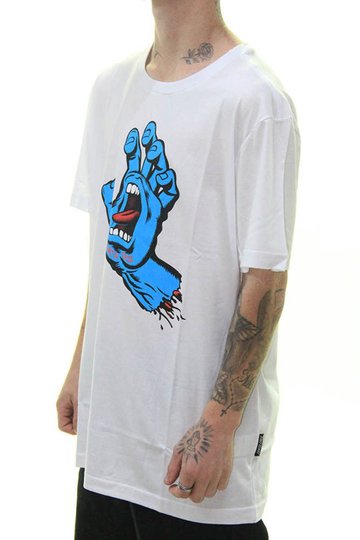 Camiseta Masculina Santa Cruz Screaming Hand Front Manga Curta Estampada - Branco