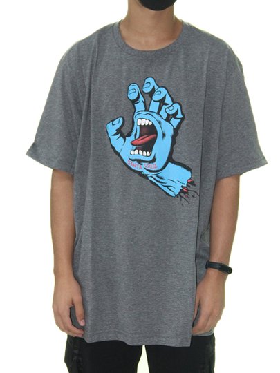 Camiseta Masculina Santa Cruz Screaming Hand Front Manga Curta Estampada - Chumbo Mesclado