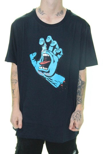 Camiseta Masculina Santa Cruz Screaming Hand Front Manga Curta Estampada - Preto