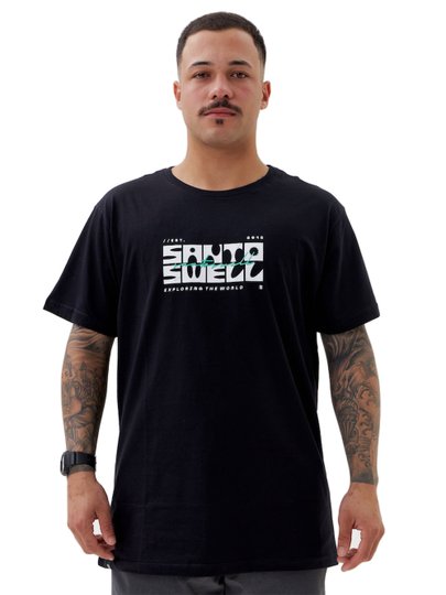 Camiseta Masculina Santo Swell Fit Culture Manga Curta Estampada - Preto