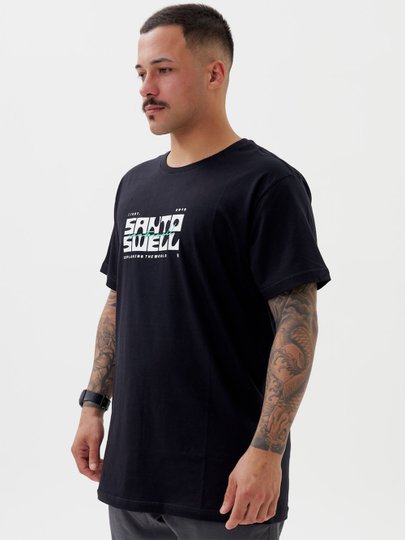 Camiseta Masculina Santo Swell Fit Culture Manga Curta Estampada - Preto