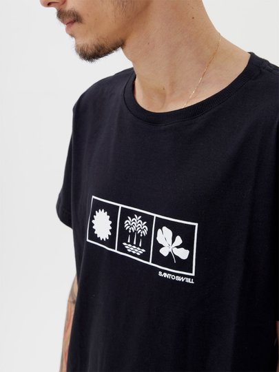 Camiseta Masculina Santo Swell Fit Nature Manga Curta Estampada - Preto