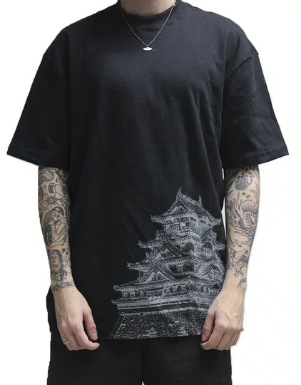 Camiseta Masculina Savior Temple Manga Curta Estampada - Preto