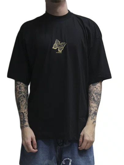 Camiseta Masculina Session Butterfly Manga Curta Estampada - Preto
