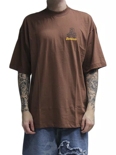Camiseta Masculina Session Dice Manga Curta Estampada - Marrom
