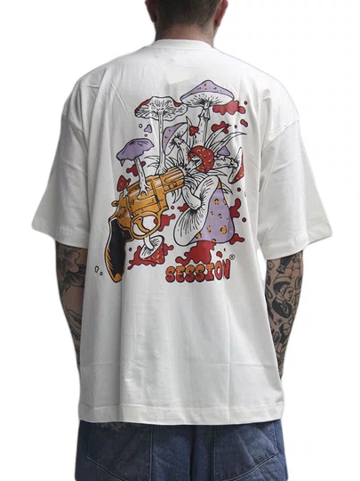 Camiseta Masculina Session Guns Manga Curta Estampada - Off White