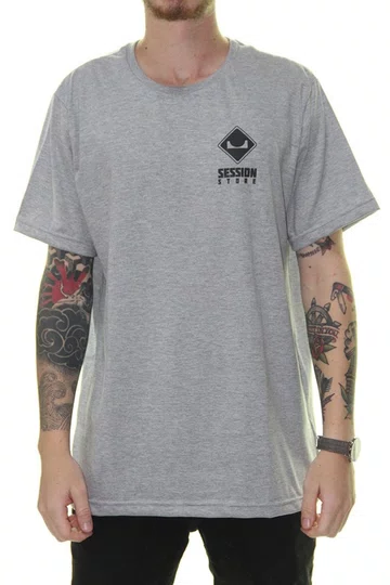 Camiseta Masculina Session Loguinho Discreto Manga Curta Estampada Gola Careca - Cinza Mesclado