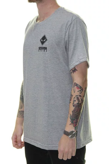 Camiseta Masculina Session Loguinho Discreto Manga Curta Estampada Gola Careca - Cinza Mesclado