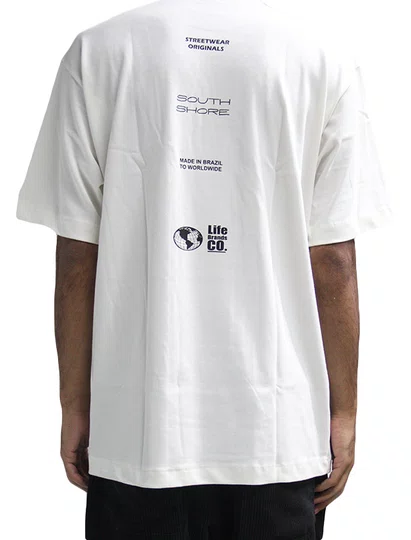 Camiseta Masculina South Shore Essentials Manga Curta Estampada - Off White