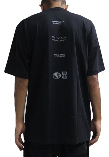 Camiseta Masculina South Shore Essentials Manga Curta Estampada - Preto
