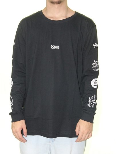 Camiseta Masculina South To South Chest Logo Manga Longa - Preto