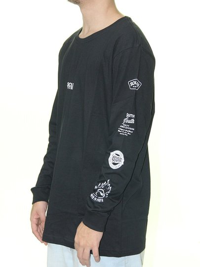 Camiseta Masculina South To South Chest Logo Manga Longa - Preto